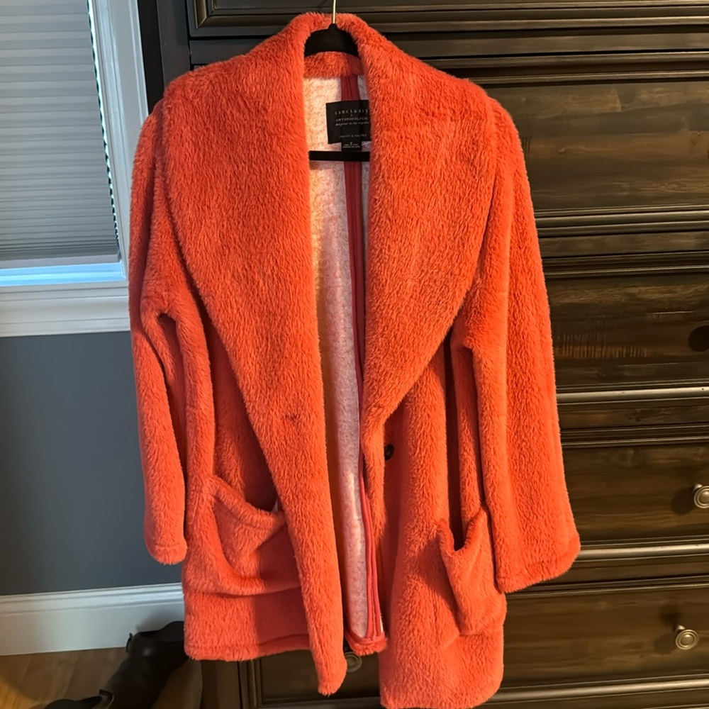 Anthropology x sanctuary pink fuzzy coat